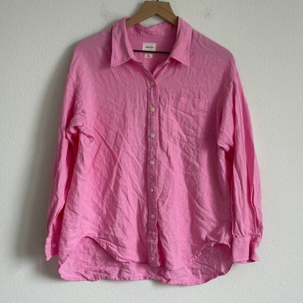 Aritzia Wilfred Free Aritzia Pink Linen Long Sleeve Button Up Blouse Collared